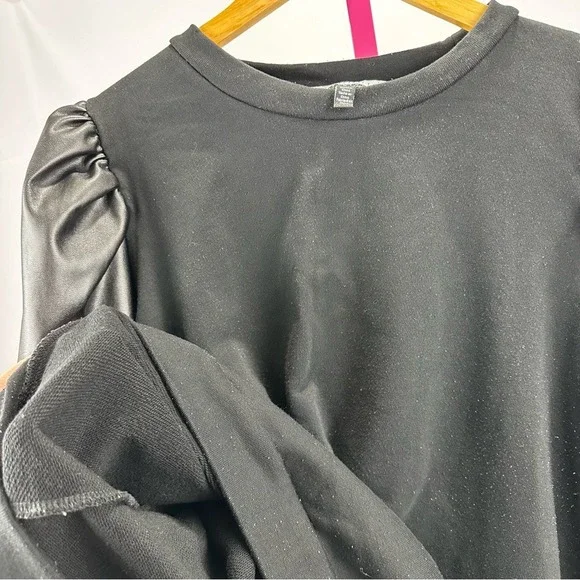 Eloquii Short Sleeve Black Shirt Faux Leather‎ Puff Sleeves Women's Plus 18/20 - Picture 5 of 8